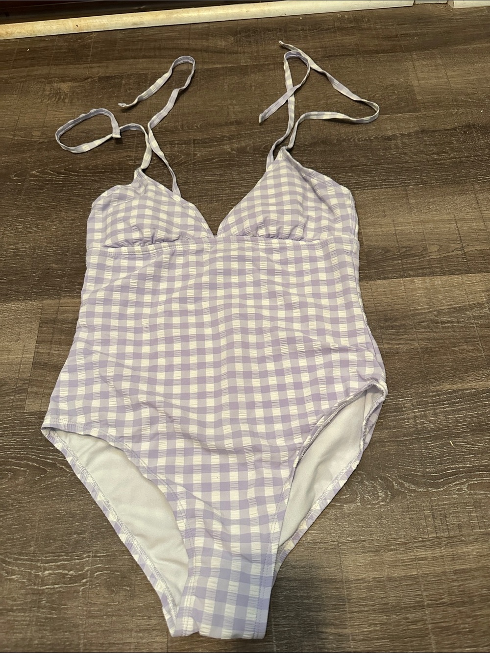 Lilac Gingham One-Piece Swimsuit with Tie Straps